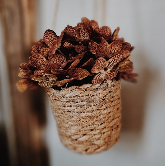 Rustic Hanging Woven Basket with Brown Accents - Picture 3 of 3